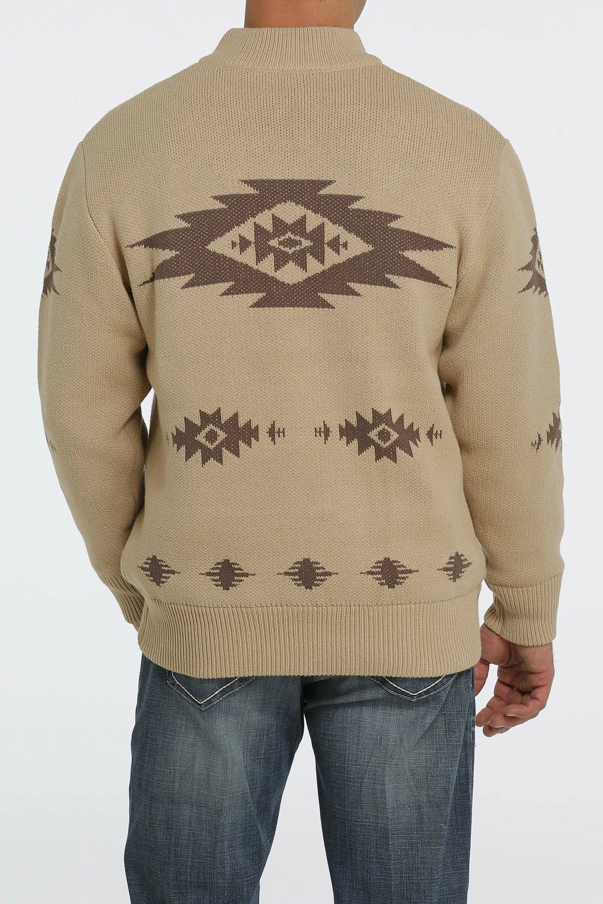 Men's Cinch 1/4 Zip Aztec Print Pullover Khaki Sweater - MWK1560002 - FINAL SALE 2 Men's Cinch 1/4 Zip Aztec Print Pullover Khaki Sweater - MWK1560002 - FINAL SALE - Image 2
