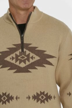 Men's Cinch 1/4 Zip Aztec Print Pullover Khaki Sweater - MWK1560002 - FINAL SALE 5 Men's Cinch 1/4 Zip Aztec Print Pullover Khaki Sweater - MWK1560002 - FINAL SALE -cowboy clothing shop mwk1560002 4 506 detail