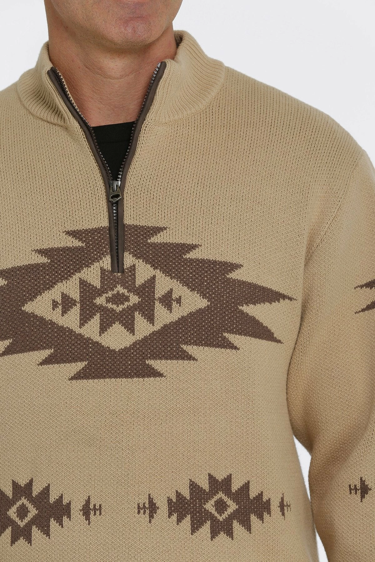 Men's Cinch 1/4 Zip Aztec Print Pullover Khaki Sweater - MWK1560002 - FINAL SALE 3 Men's Cinch 1/4 Zip Aztec Print Pullover Khaki Sweater - MWK1560002 - FINAL SALE - Image 3