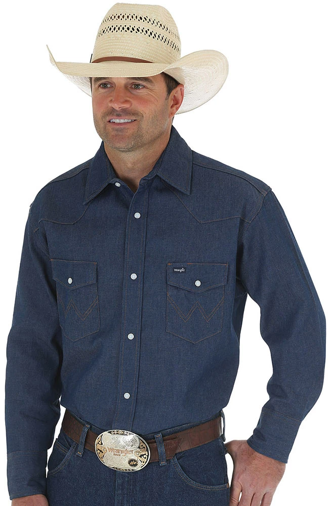 Wrangler Men's Classic Fit Long Sleeve Rigid Denim Snap Western Work Shirt - 70127MW 1 Wrangler Men's Classic Fit Long Sleeve Rigid Denim Snap Western Work Shirt - 70127MW